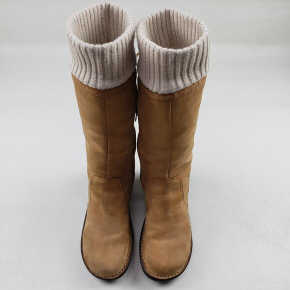 Ugg Skylair Knit Wedge Tall Boot Womens 9 Brown Leather Lace Up Side Zip Lined - Picture 6 of 16